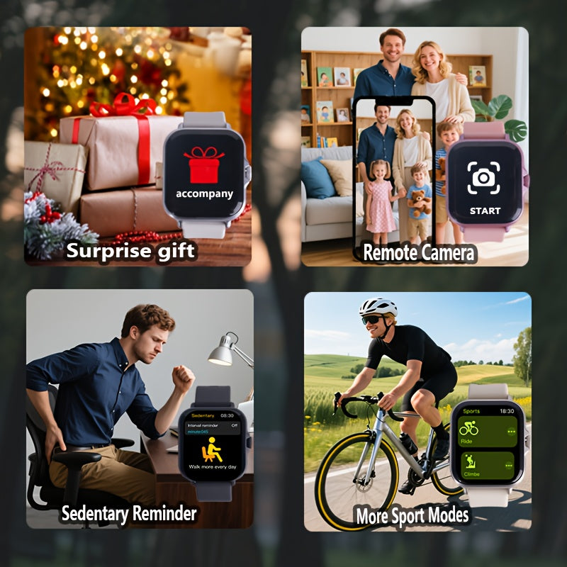 1.83-inch multifunctional smartwatch, suitable for both men and women - wireless calling/sms notifications, customizable watch face, multiple sports modes, remote camera and music playback, long sitting/standing reminders, metal body with silicone strap,