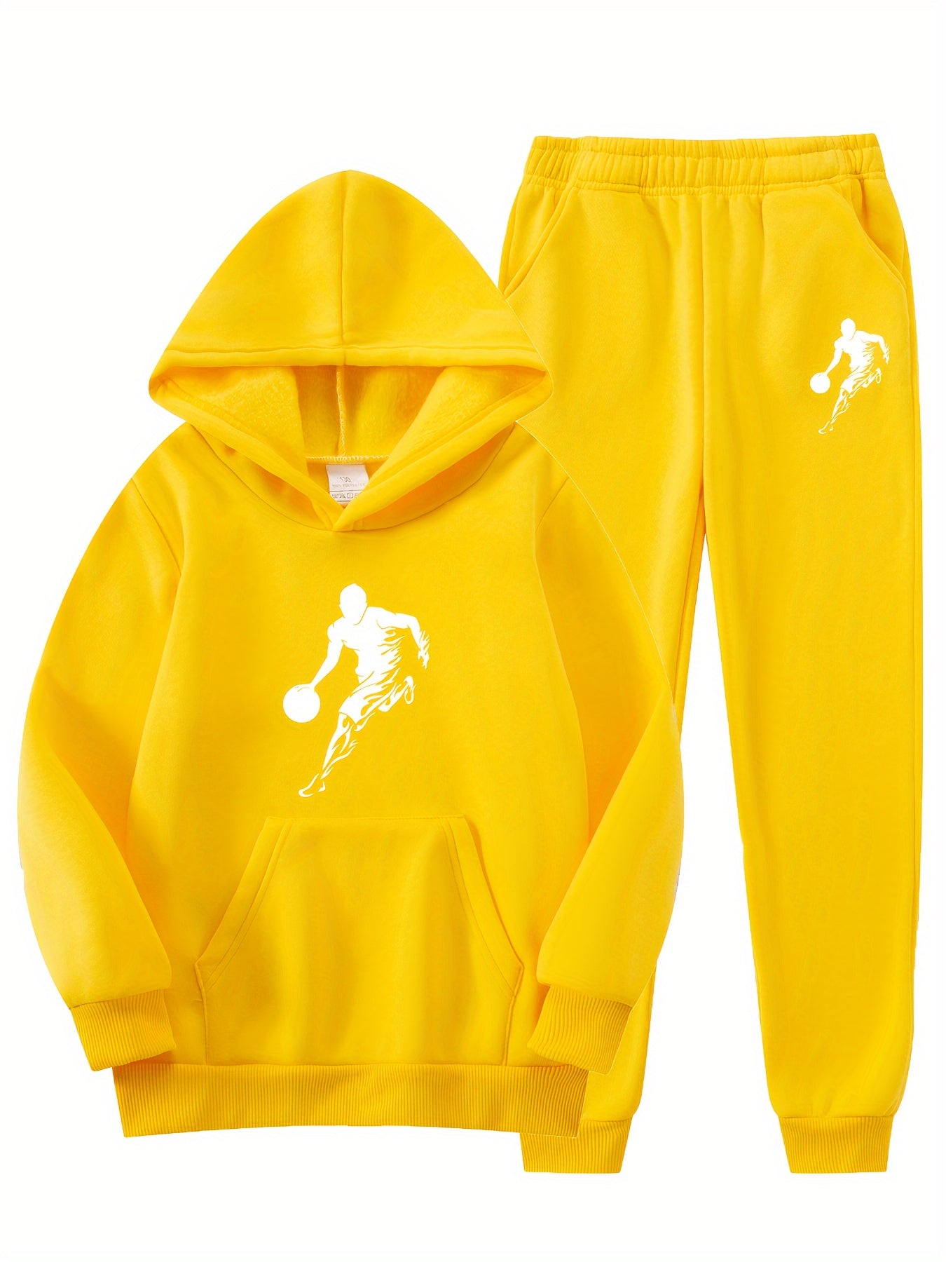 2pcs Boy's Basketball Player Print Hooded Outfit, Hoodie & Pants Set, Boys Clothes For Daily & Outdoor Wear, As Gift