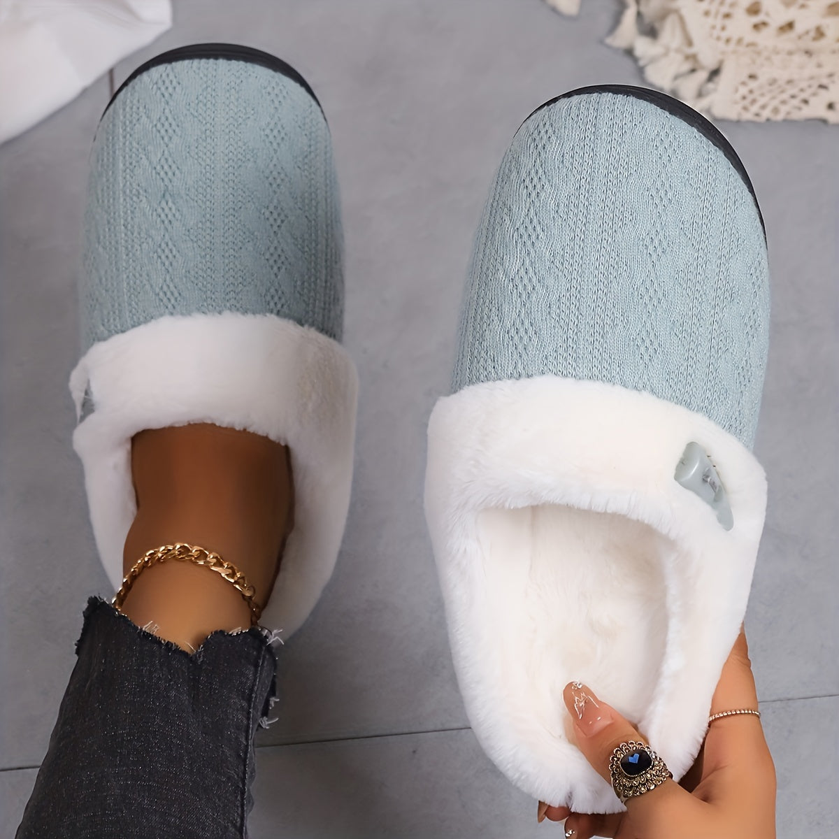 Solid Color Slippers, Casual Slip On Plush Lined Shoes, Comfortable Indoor Home Slippers