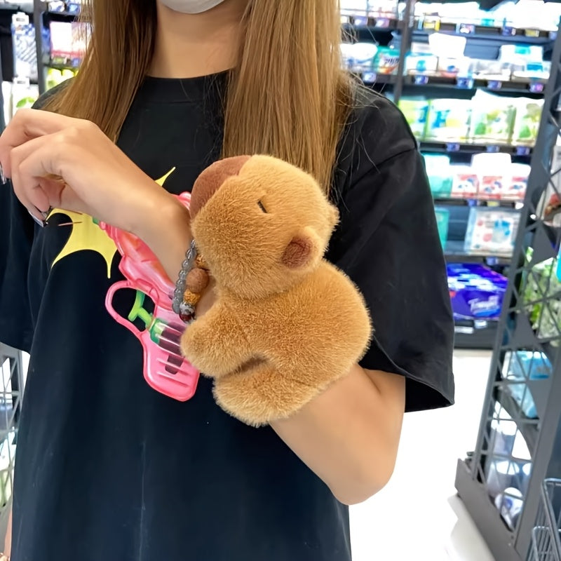 Adorable Capybara Plush Toy Wristband - Soft PP, Deep Brown Guinea Pig Stuffed Animal Keychain, Perfect for Play & Decoration, Decorative Accessory|Cute Wristband|Quality Plush Material, Capybara Stuffed Animal for winter, Mini Stuffed Animals, Playful De