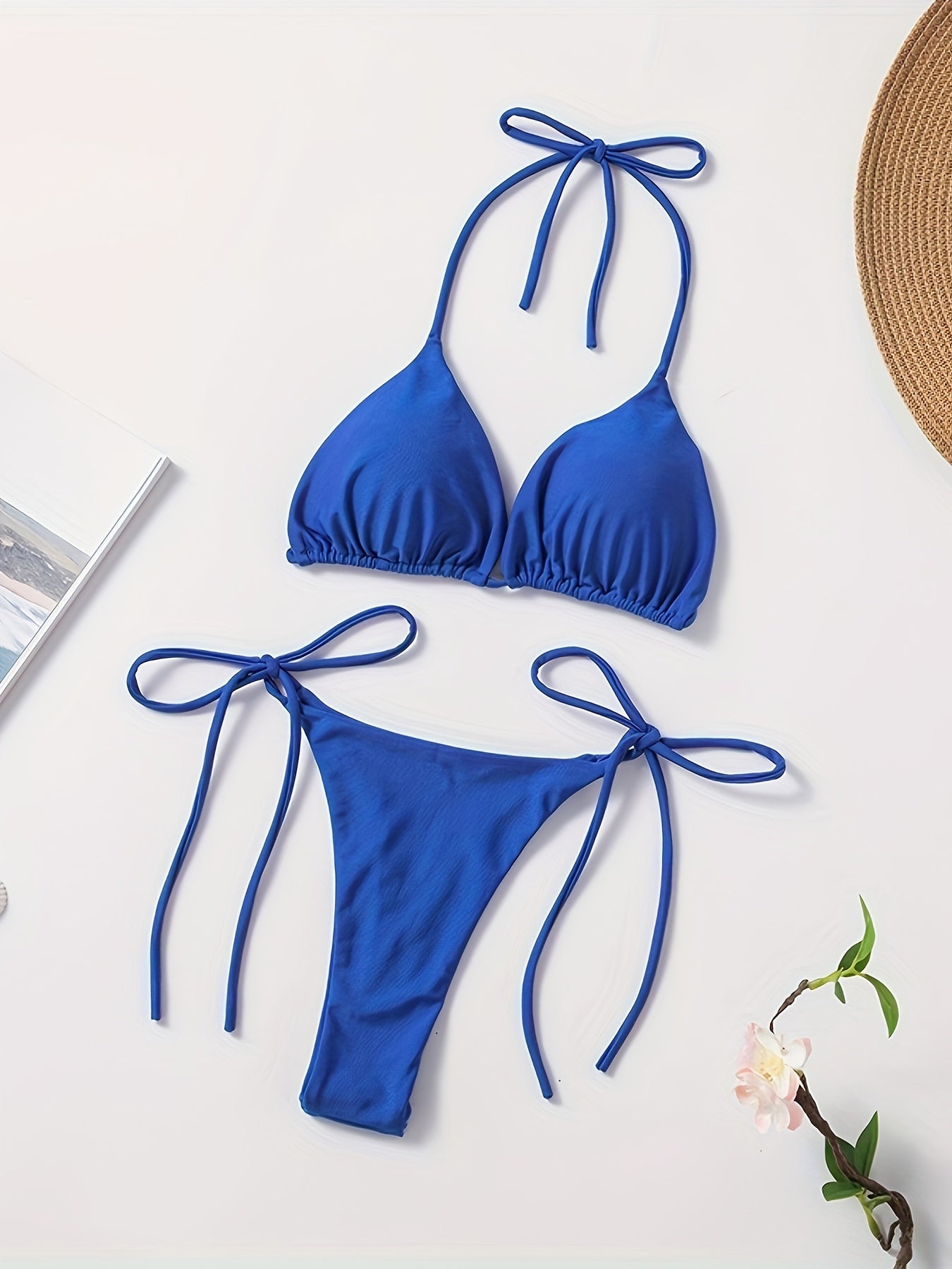 Women'S Sexy Bikini Swimsuit - V-Neck Sleeveless High-Stretch Solid Color with Adjustable Tie-Back Straps, Tummy Control Design for Beach & Pool, Summer Swimwear, Beach Swimwear, Poolside Attire, Sexy Swimwear, Highelasticity Fabric