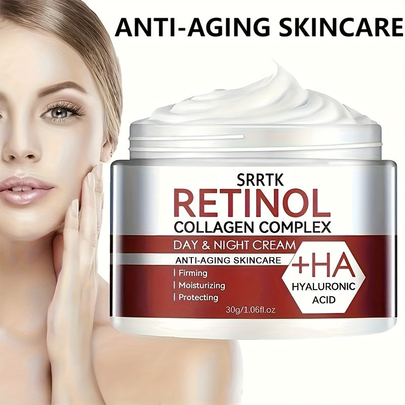 1 Bottle of Retinol Collagen Day & Night Cream - Moisturizing and Nourishing Cream with Hyaluronic Acid and Vitamin E, Suitable for Dry, Rough Light Beige, Firming and Youthful Glow, Retinol And Collagen For, Retinol Seoul And Cream, Cream For Wrinkles An