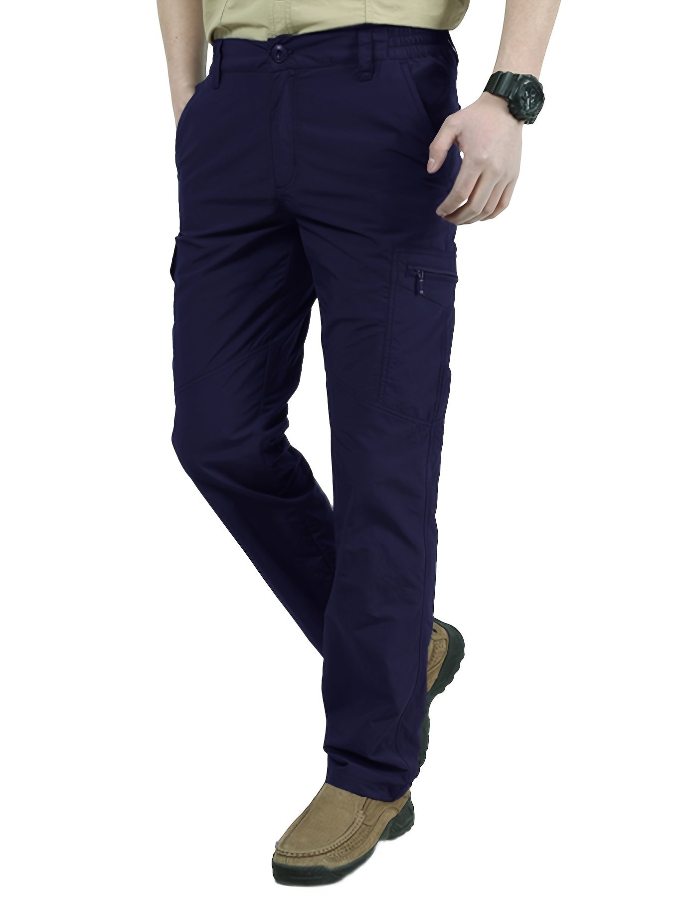 Men'S Casual Cargo Pants, & Quick-Drying, Lightweight with Elastic Waist, Tactical Fleece Lined, Solid Army Green/Black, Zipper Fly, Plus Size S-3XL, for Summer, Weekend Casual Wear, HOMUG