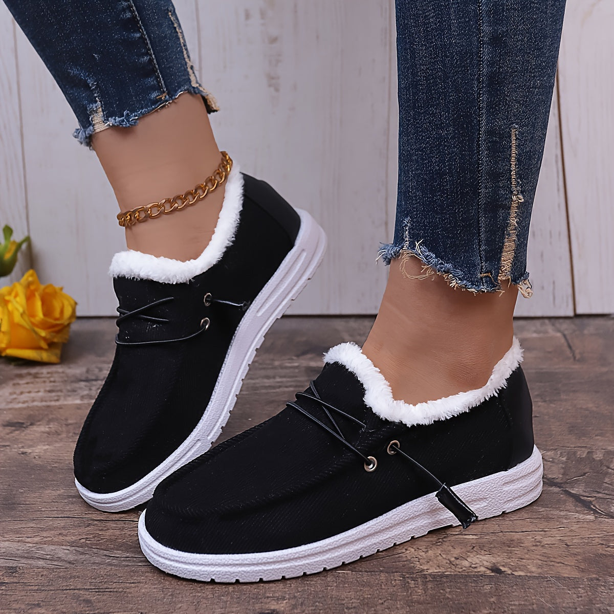 Women's Winter Warm Boots with Plush Corduroy Lining & TPR Sole - Round Toe Ankle Boots in Beige, Black, Light Blue, Brown | Cozy Casual Shoes for Cold Weather