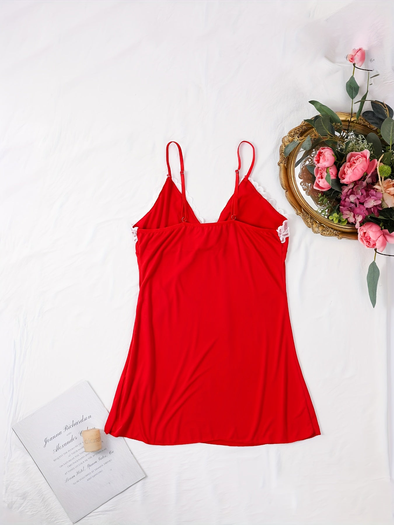Women's Sexy Nightgown Summer Short Skirt Without Padding Lace Trim Hip-Hugging Pure Black Camisole Dress, No Thong Included