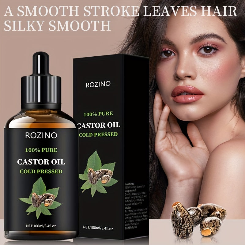 ROZINO Unrefined Castor Oil, Cold Pressed for Hair, Eyelashes, Eyebrows, Skin & Nails Care, Hypoallergenic, All Skin Types, Unisex-adult, Drying Effect, Skin Care Ingredient