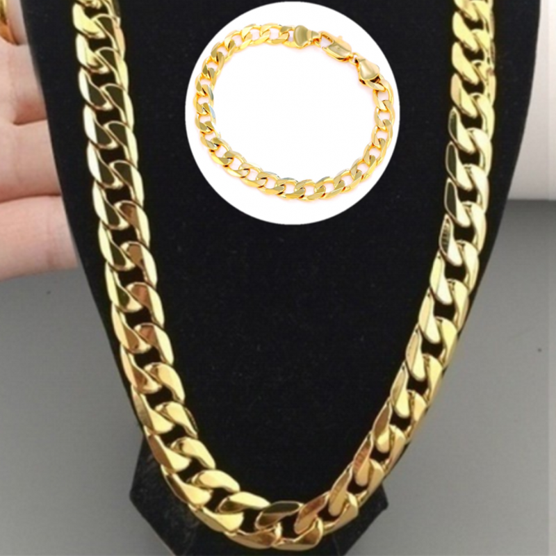 2pcs/set Necklace + Bracelet, 18K Gold Plated Plated Men's Necklace,Valentine's Day