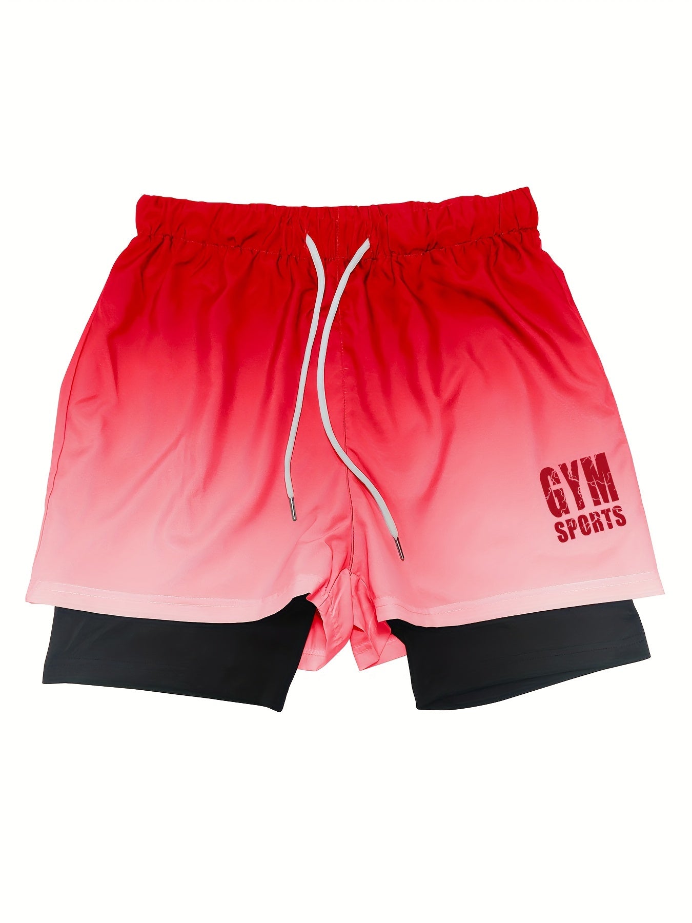 Men's Gradient Athletic Shorts - Summer Outdoor Sports, Adjustable Drawstring Waist, Breathable Mesh Lining, Black to Gray with "NO Fear NO Limits" Design, Comfortable for Active Wear