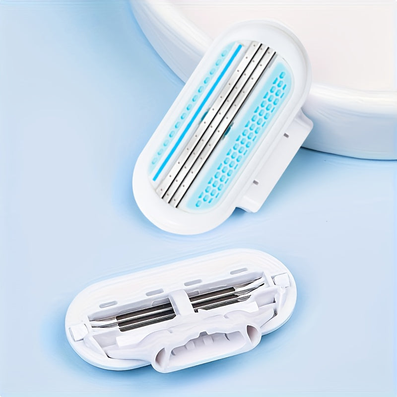 1 Handle + 8 Knife Heads / 8 Knife Heads, Women's Manual Hair Removal Shaver with 3 Layers of Stainless Steel Blades and Replaceable Safe Razor Head