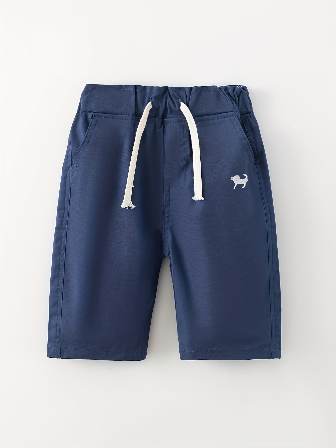 Boys' Summer Beach Shorts with Cartoon Embroidery - Lightweight Breathable Regular Fit Casual Swim Trunks, Non-Stretch Fabric for Poolside & Outdoor Play, Cute Shorts, Playful Design, Comfortable Fit, Perfect for Outdoor, for Outdoor, Outdoor Wear, Boys'