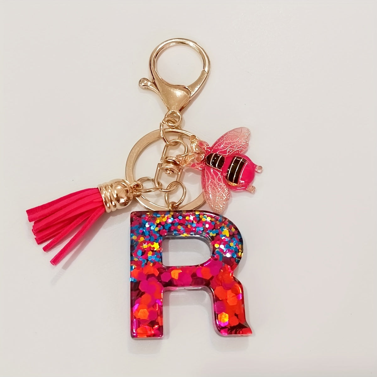 Dazzling Gift, Sparkling Alphabet Keychain with Sequin & Tassel - Mixed Colors, Geometric Design, Friendship Theme - Perfect for Bags & Gifts