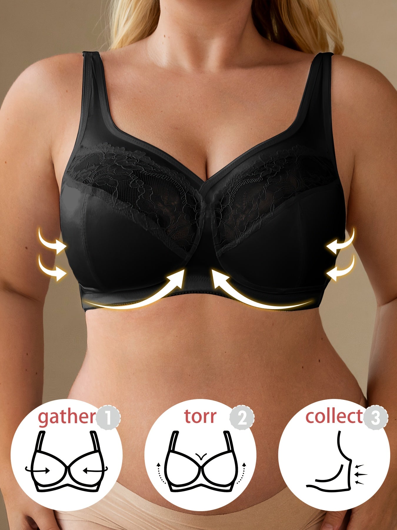Elegant Plus Size Lace-Trimmed Tank Bra for Women - Breathable, Sexy Underwire Design with Non-Padded Cups