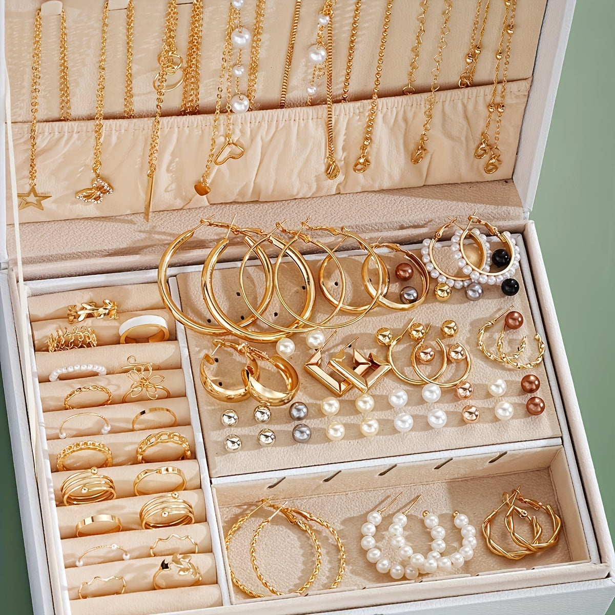 A Set of 86 Fashionable And Elegant Jewelry Pieces for Women, Including Necklaces, Earrings, Rings, And Studs, Perfect for Everyday Wear, Versatile for Holidays, And Trendy Gifts (Without a Box).