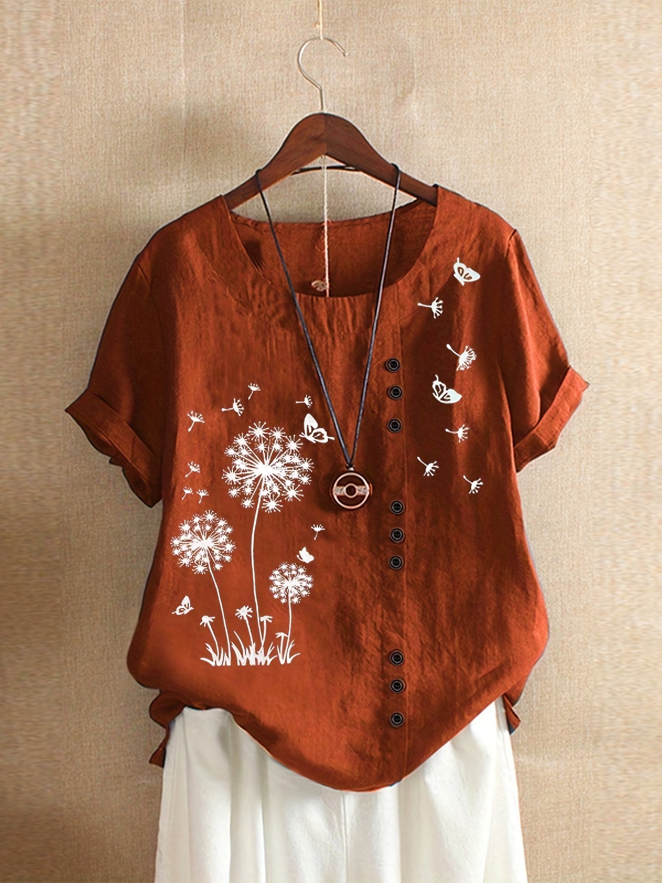 Plus Size, Plus Size Shirt New Casual Loose Printed Short Sleeve Pullover Women's Top, Accessories Not Included