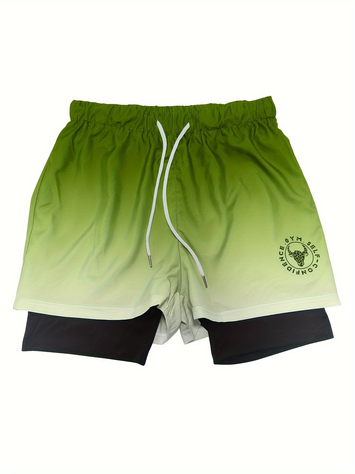 Men's Gradient Athletic Shorts - Summer Outdoor Sports, Adjustable Drawstring Waist, Breathable Mesh Lining, Black to Gray with "NO Fear NO Limits" Design, Comfortable for Active Wear