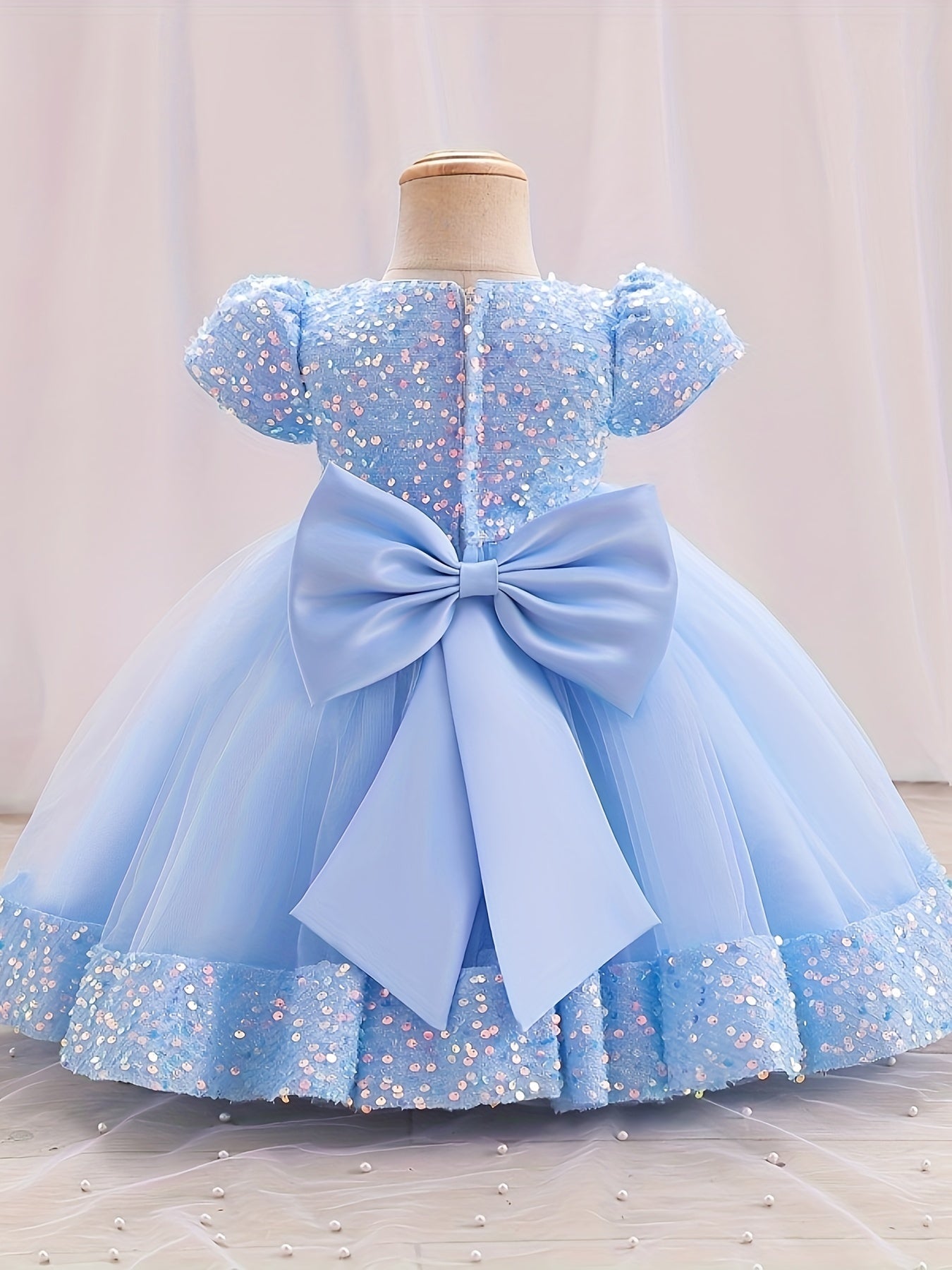 Gorgeous Sequin Flower Decor Puff Short Sleeve Tutu Dress Princess Dress Girls Kids Clothes Party Christmas