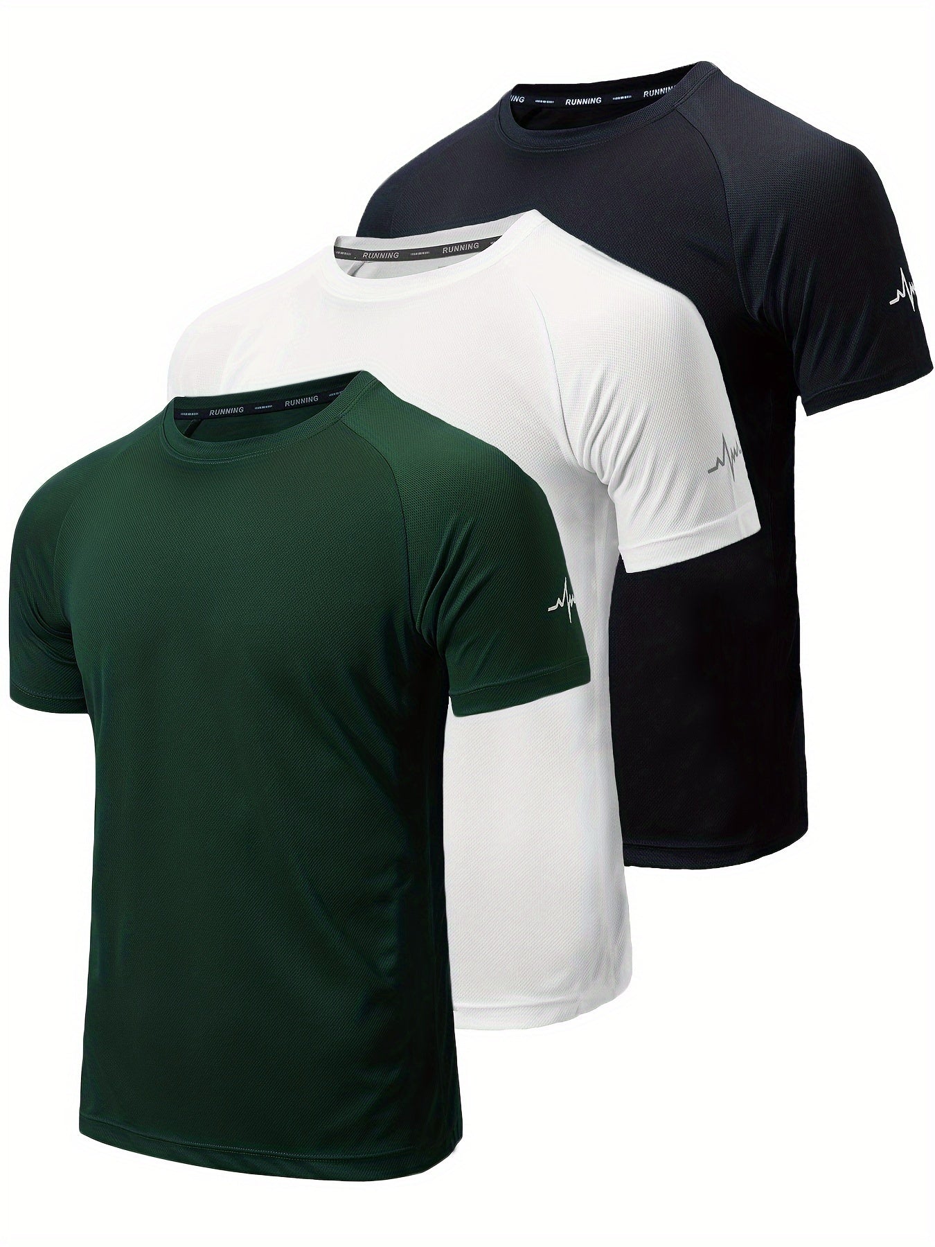 3pcs Men's Athletic Compression T-Shirts - Moisture-Wicking, Breathable Mesh Workout Shirts, Short Sleeve, Round Neck - Black, White, Camo Pattern - Perfect for Gym, Running & Training, Gym Wear | Round Neck Tee | Nontransparent Fabric, Workout Accessorie