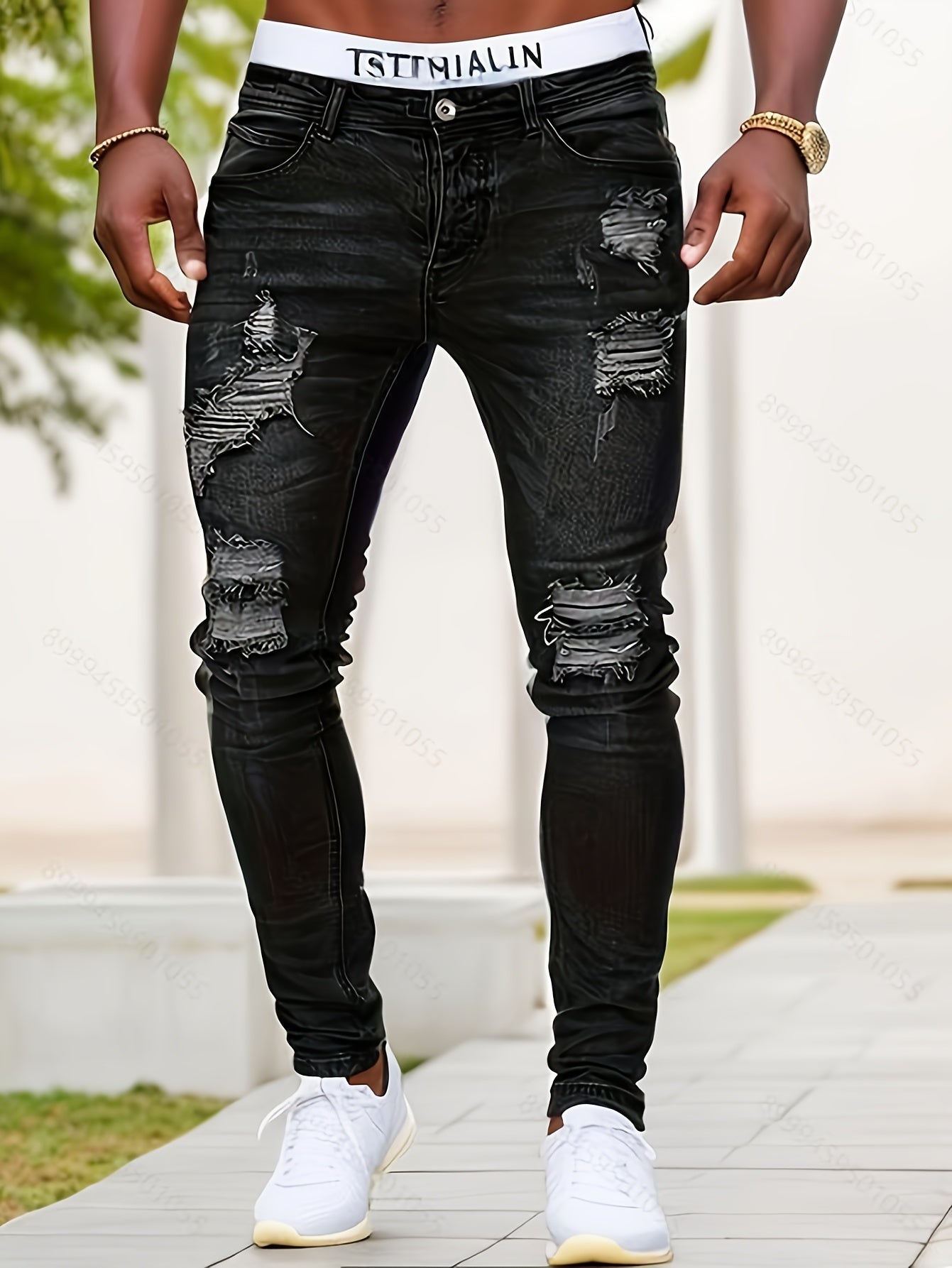 European and American Stretch Ripped Skinny Jeans