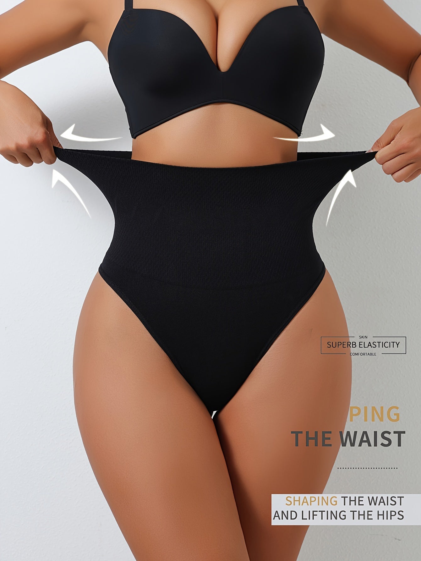 1pc Women'S High-Waisted Shapewear Panties - Butt Lifting, Tummy Control, Light Beige, Black, Geometric Pattern, No Padding, Adjustable Straps, Perfect for Parties & Casual Attire, Party Underwear, Sleek Underwear, Comfortable Fit