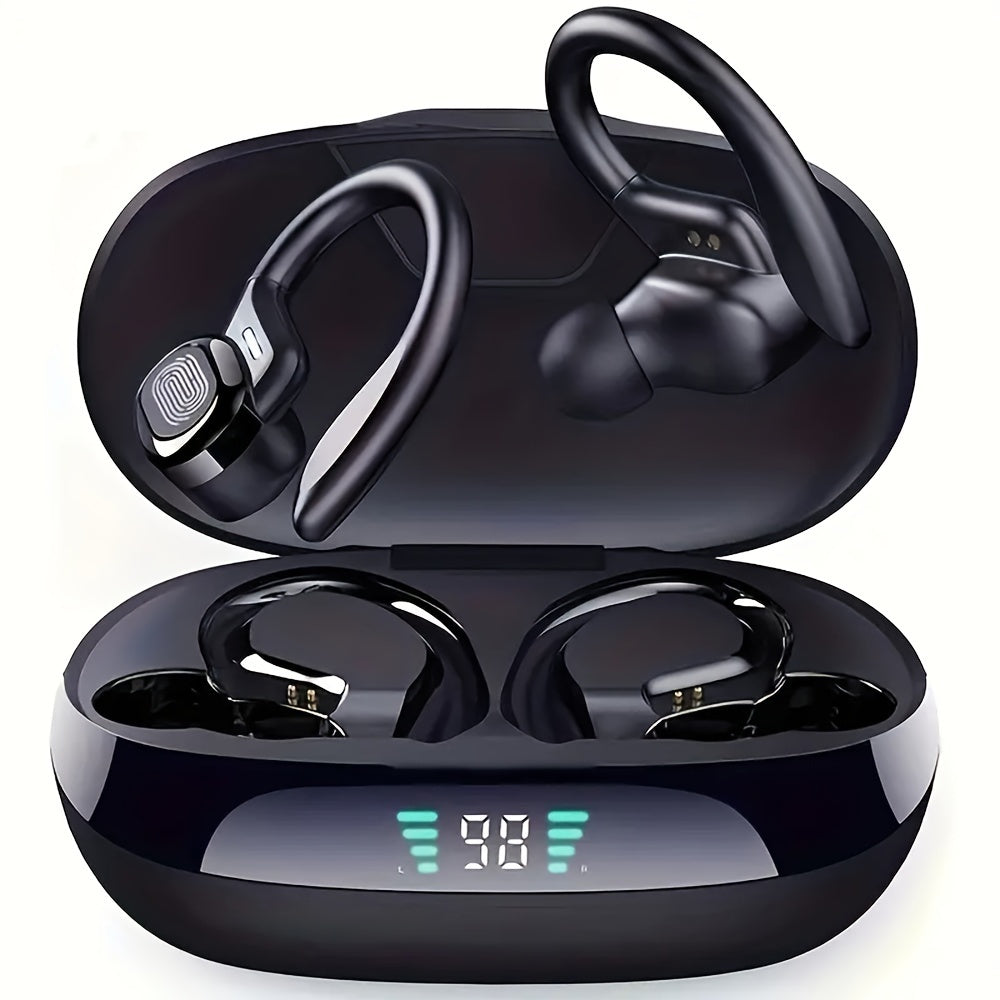 LIFEBEE True Wireless Earbuds with Mic, TWS In-Ear Headphones with ENC Noise Cancelling, Touch Control Volume, Wireless Sports Earhook, LED Display Charging Case, Semi-Open-Back, Compatible with Cellphones, 300mAh Rechargeable Battery, Type-C Charging, 2.