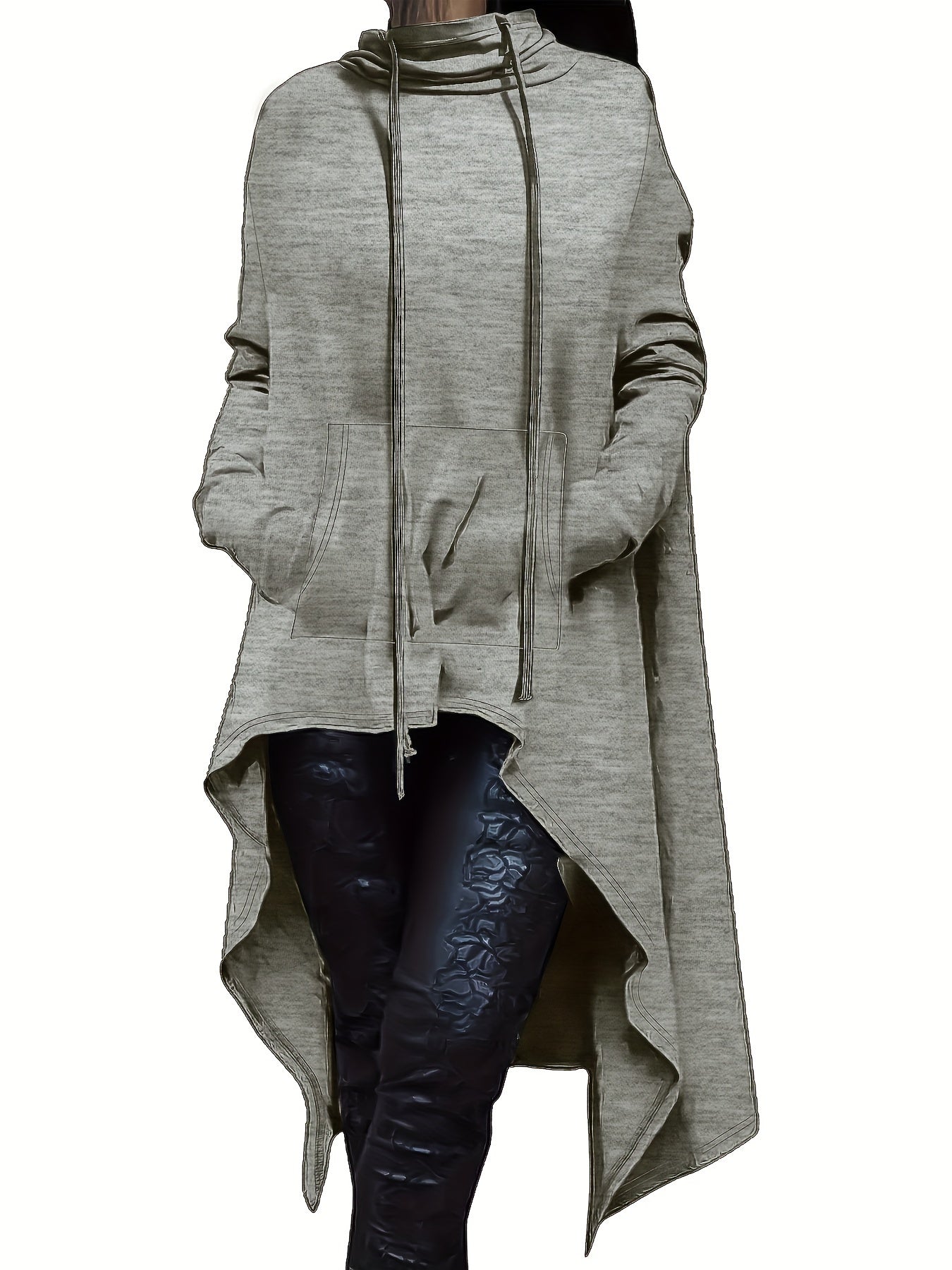 Plus Size Women's Oversized Hoodie - High Neck Long Sleeve Pullover Sweatshirt with Drop Shoulder & Flared Hem, Cozy Fall Winter Casual Clothing, Machine Washable