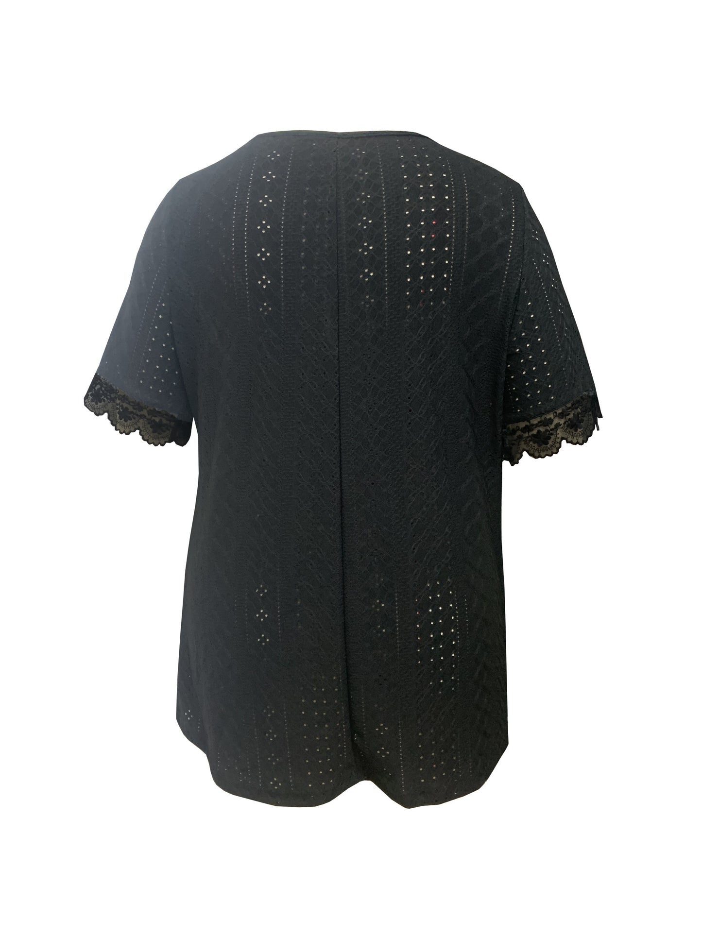 Plus Size Women's Elegant V-Neck Lace Sleeve Blouse - Textured Breathable Fabric, Semi-Sheer Comfort, Machine Washable Spring Summer Top for Casual & Formal Wear, Lace Blouse
