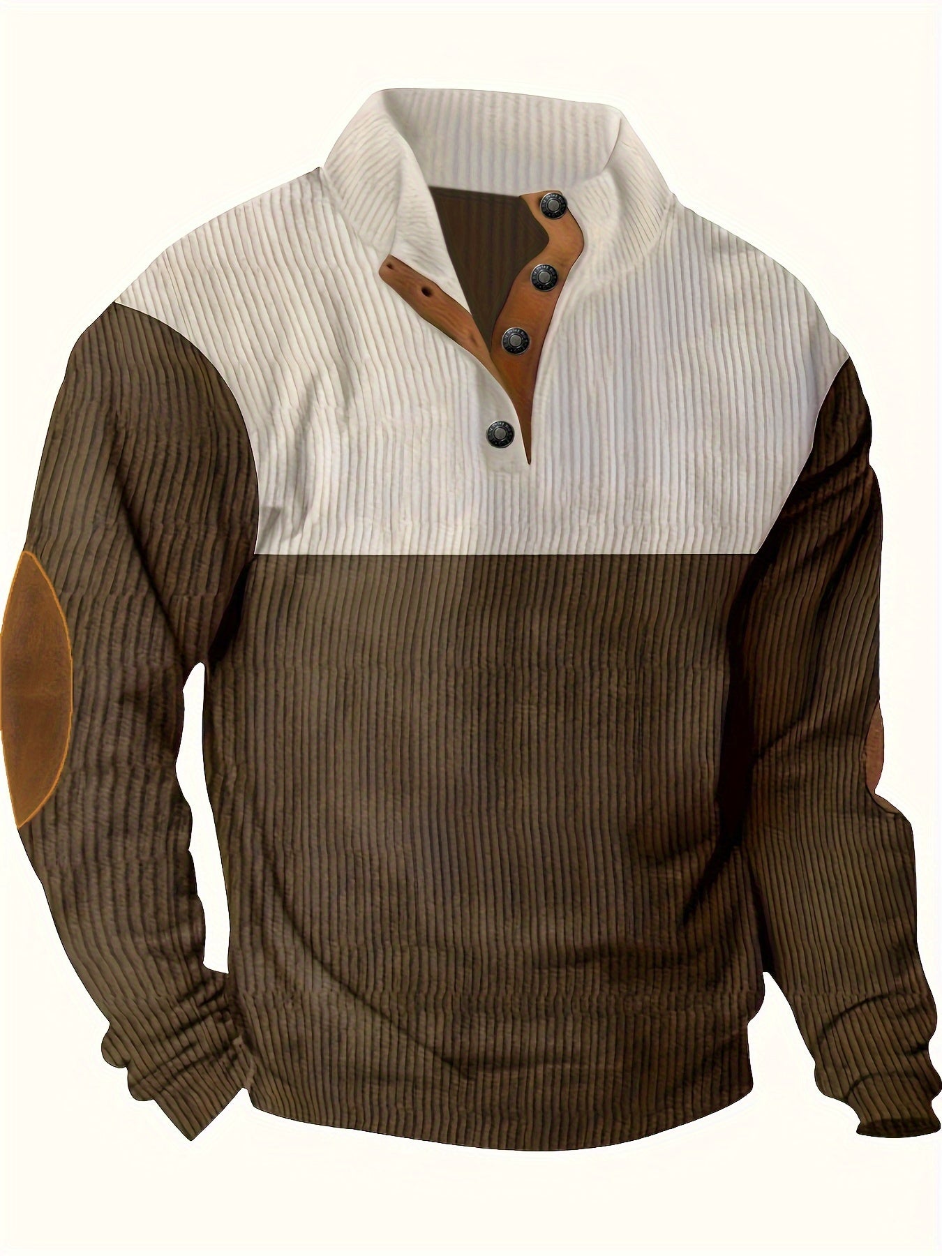 Retro Color Block Knitted Ribbed Sweater, Men's Casual Warm Mid Stretch Stand Collar Pullover Sweater For Men Fall Winter