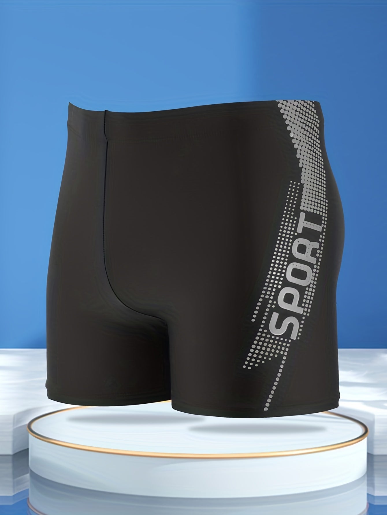 Men'S Quick-Dry Swim Shorts with Neon Green "SPORT" Letter Print - Elastic Waistband, Drawstring, Side Pockets, Regular Fit for Swimming, Surfing & Beach Activities, Swim Shorts, Beach Activewear, Sporty Swimwear, Comfortable Swimwear