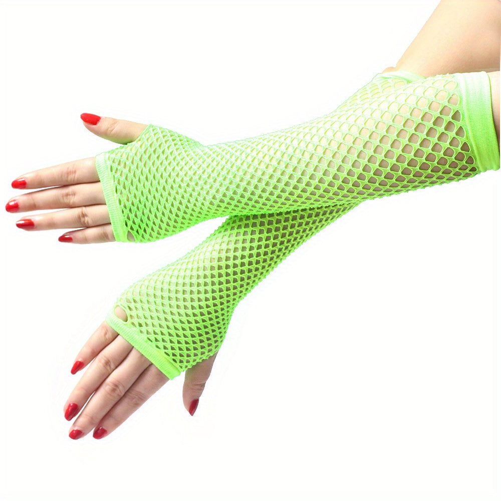 1pair Girl Fingerless Mesh Gloves Black Fishnet Lace Gloves For Women Cosplay Dance, Halloween