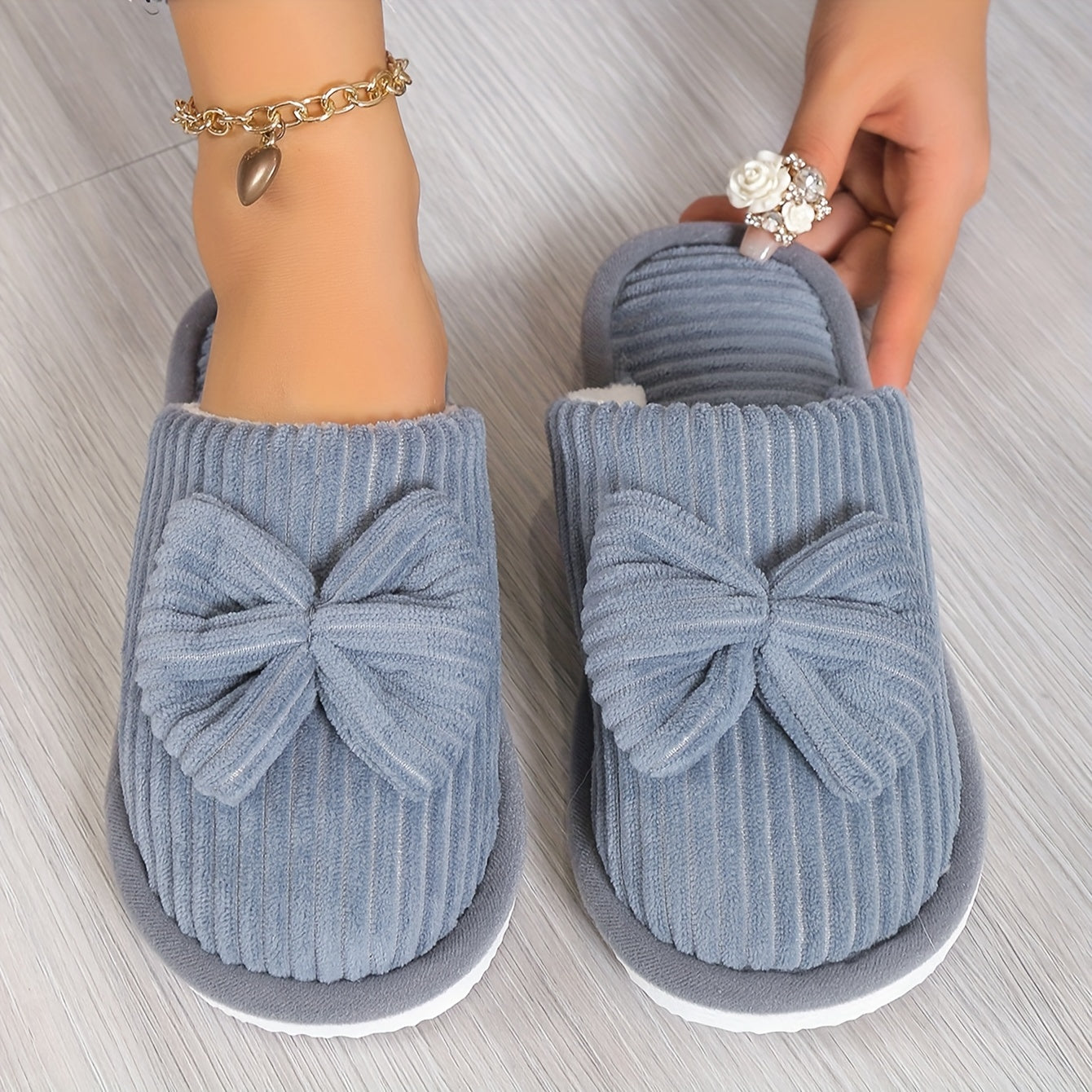 Women'S Slip-On Winter Slippers - Cozy Fleece-Lined EVA Sole, Soft All-Season Indoor House Shoes for Home & Couples, Casual Slip-On Design with Bow Detail, Slipon Shoes