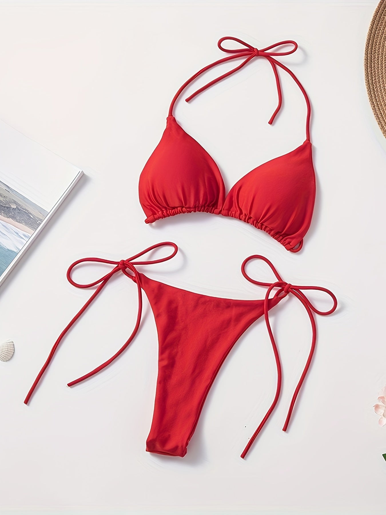 Women'S Sexy Bikini Swimsuit - V-Neck Sleeveless High-Stretch Solid Color with Adjustable Tie-Back Straps, Tummy Control Design for Beach & Pool, Summer Swimwear, Beach Swimwear, Poolside Attire, Sexy Swimwear, Highelasticity Fabric