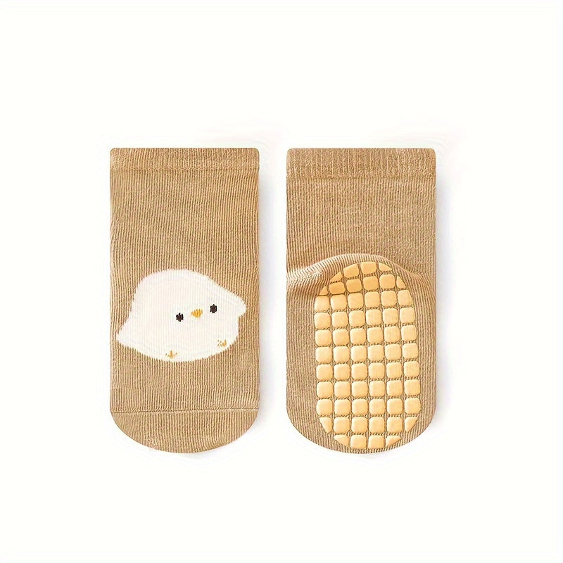 6 Pairs Boys' Non-Slip Bouncy Socks with Cute Cartoon Animal Designs - Soft Breathable Fabric, All-Season Floor Socks for Toddlers & Kids, Hand Wash Only, Toddler Socks, Playful Sock Patterns, Comfortable Sock Material, Kids Footwear, Fun Sock Patterns, D