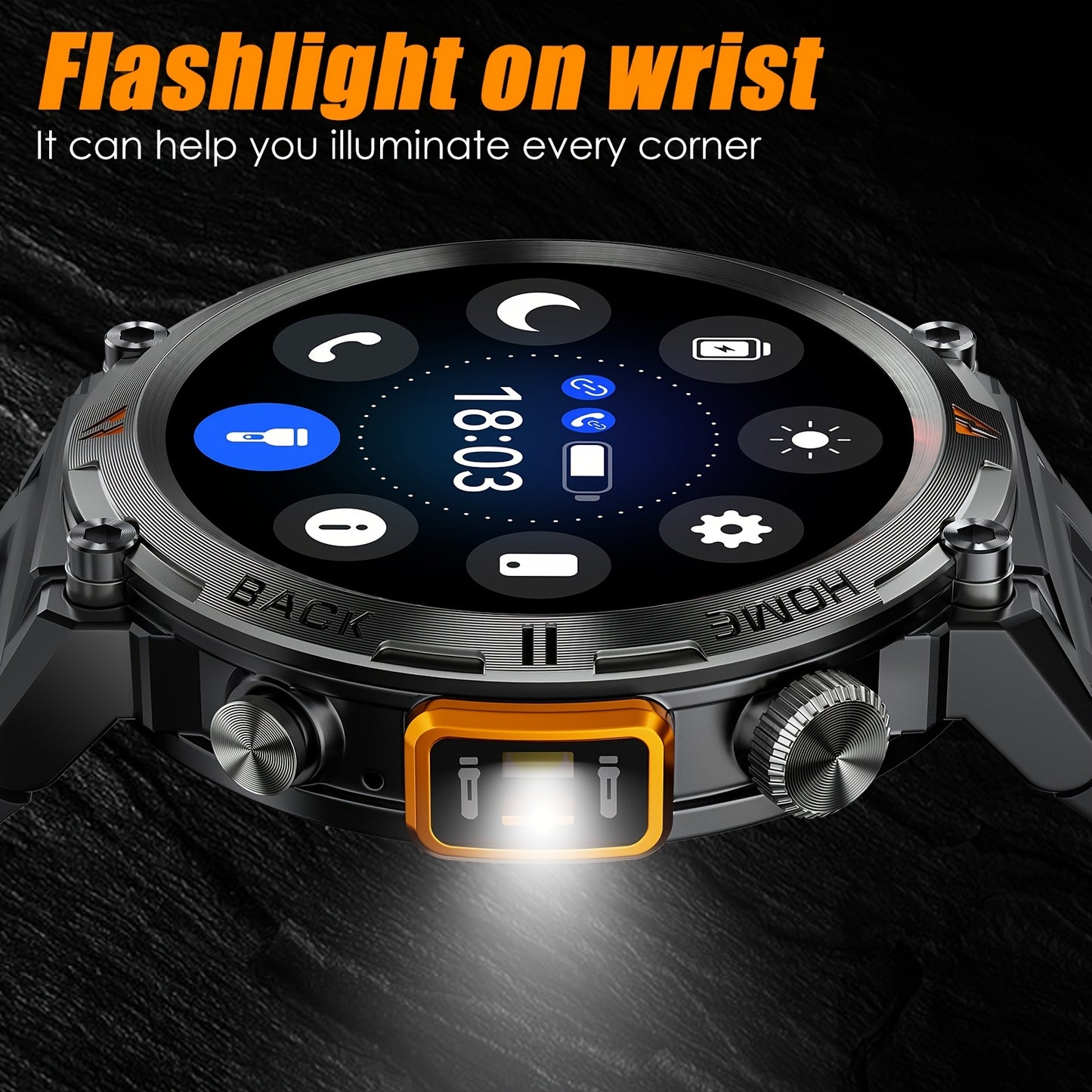 1pc JELLOO Men'S Smartwatch with 360p TFT Display, 3.68cm Screen, 300mAh Rechargeable Battery, 3ATM Water Resistance, Wireless 5.2, USB Charging, LED Flashlight, Pedometer, Sports Modes, Compatible with iPhone & Android - Ideal Gift for Men