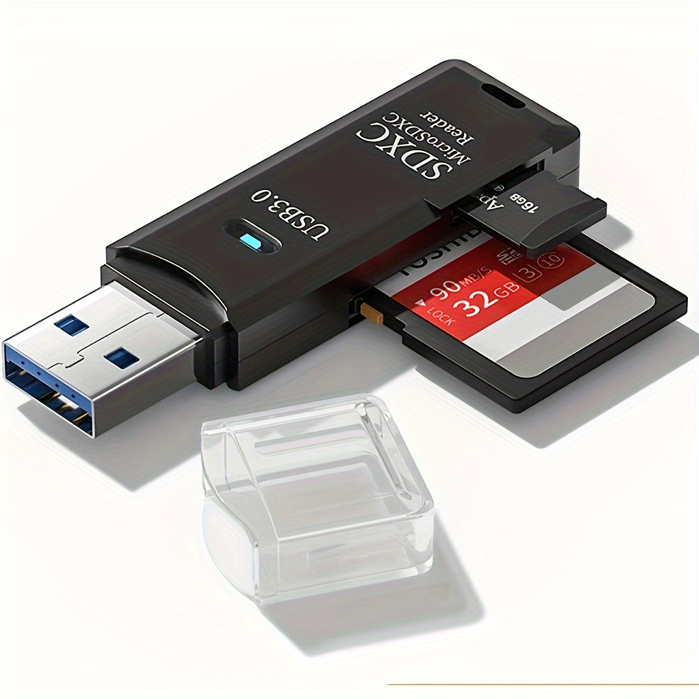 2-in-1 USB 3.0 & 2.0 Card Reader, 5Gbps High-Speed Adapter for SD/MMC/RS-MMC/UHS-I Cards, PVC, Compatible with PC and Camera Storage, Micro Sd Card to USB Adapter