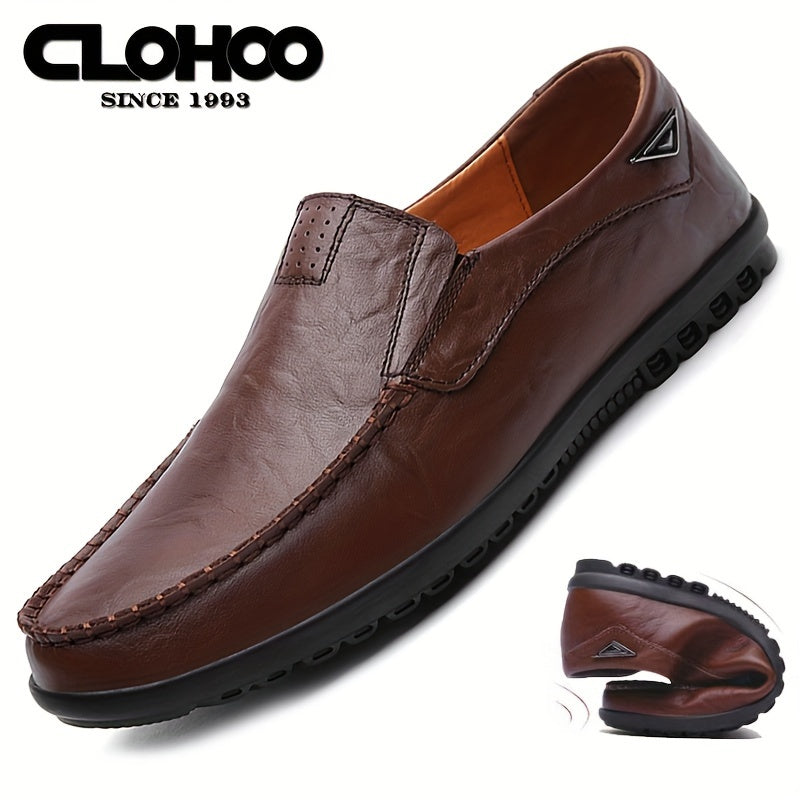 CLOHOO Men's Split Cow Leather Upper Solid Color Loafer Shoes, Comfy Non Slip Casual Durable Rubber Sole Dress Shoes, Men's Office Footwear