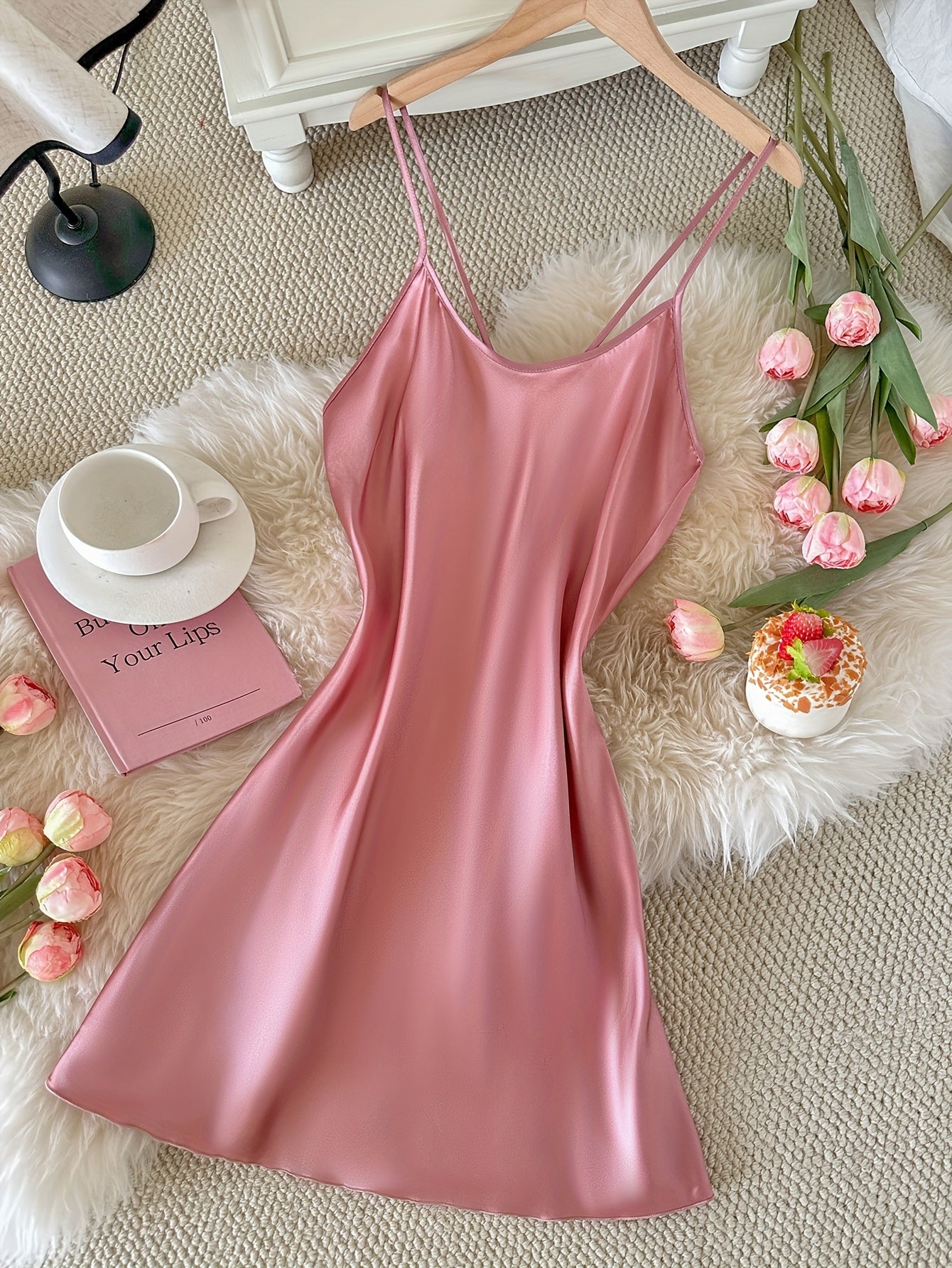 Breathable Sexy Backless Halter Dress - Women's Fashion Solid Color Short Nightgown for Home Wear