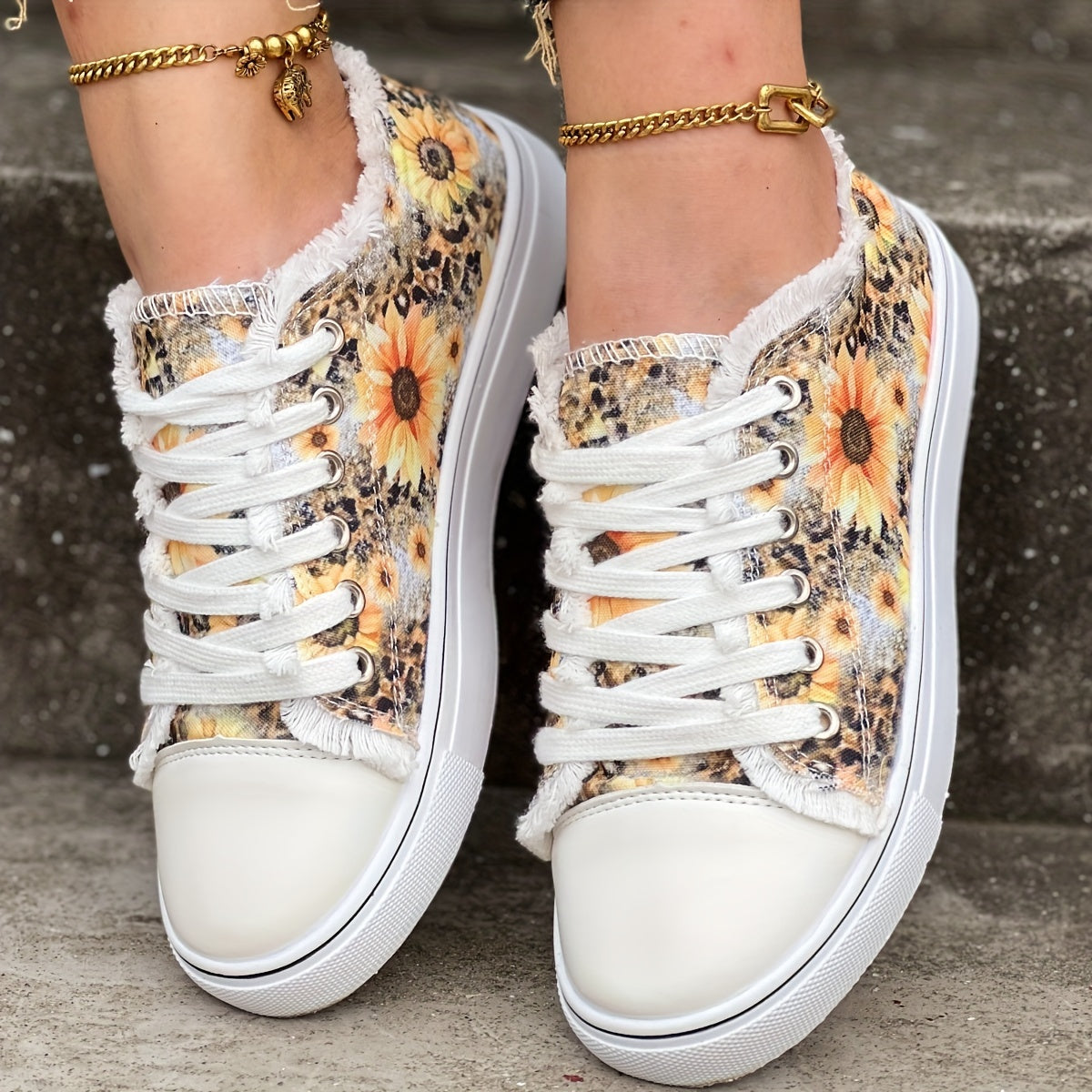 Fashion Printed Sun Flower Strap Casual Shoes