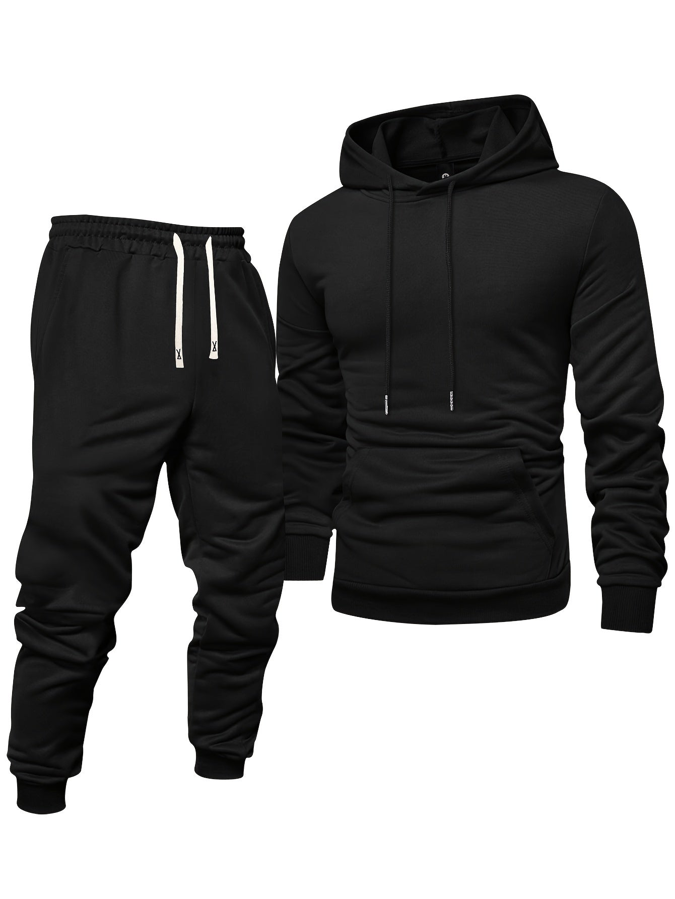 Men's Long Sleeve Hoodie + Drawstring Sweatpants Set Spring Autumn Solid Color Pullover Regular Long Sleeve T-Shirt and Pants Belt Casual Sport Joggers Two-Piece Set