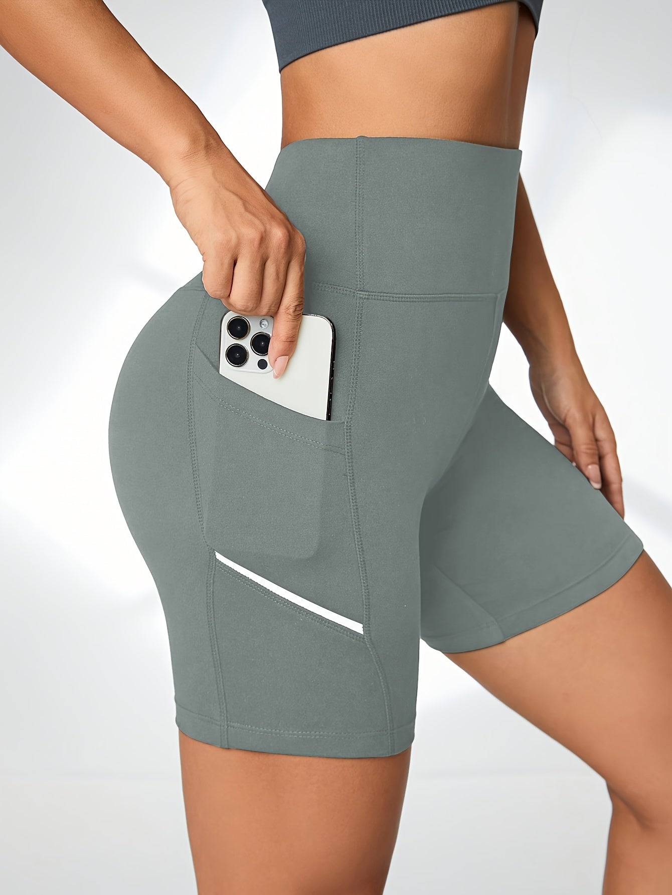Women's High Waist Athletic Compression Shorts With Pockets, Slim Fit, Quick Dry, Yoga Workout Running Shorts