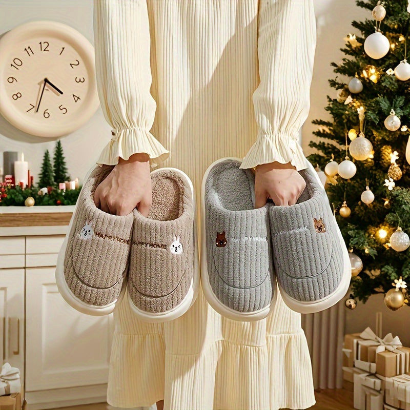 Solid Color Home Warm Slippers with a Soft EVA Sole, Comfortable Fuzzy Closed-Toe Shoes, Non-Slip Plush Indoor Footwear.
