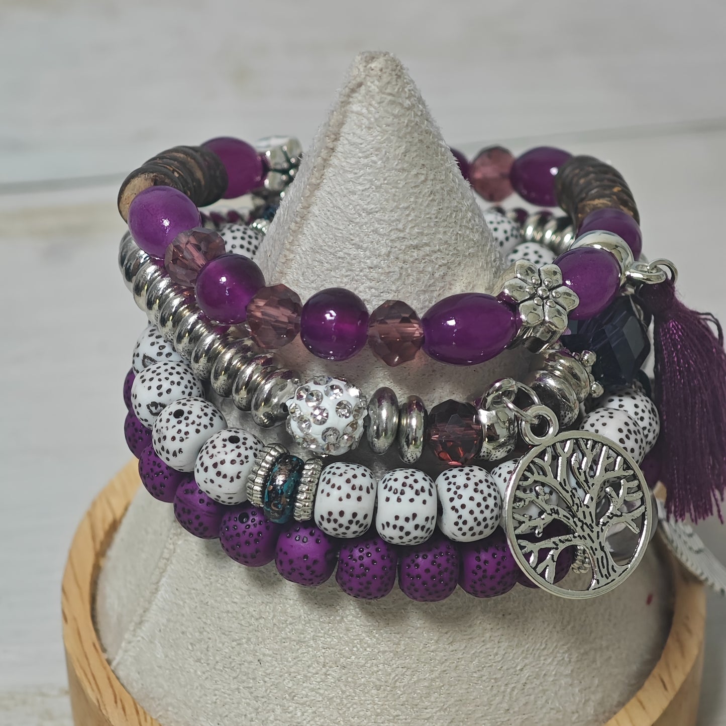 4pcs Bohemian Tree of Life & Feather Wing Pendant Bracelets - Handmade Acrylic Couples' Bangle with Tassels, Boho Style Jewelry for Men & Women, Romantic Gift Idea, Bohemian Jewelry, Handcrafted Bracelets