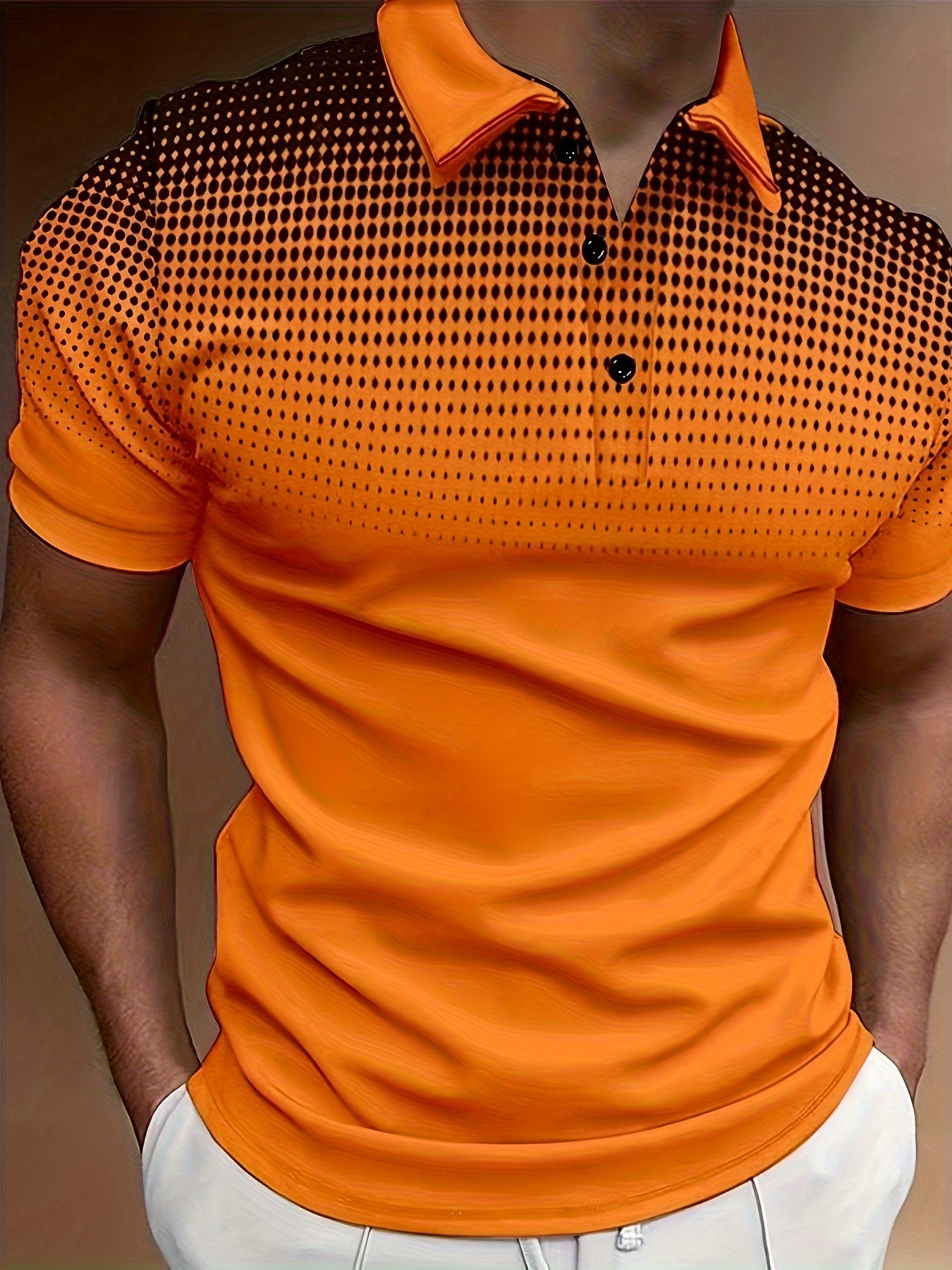 Men's Summer Casual Short Sleeve Shirt With Buttons And Collar, Dots Print, Sports Style Top For Golf/Tennis/Office
