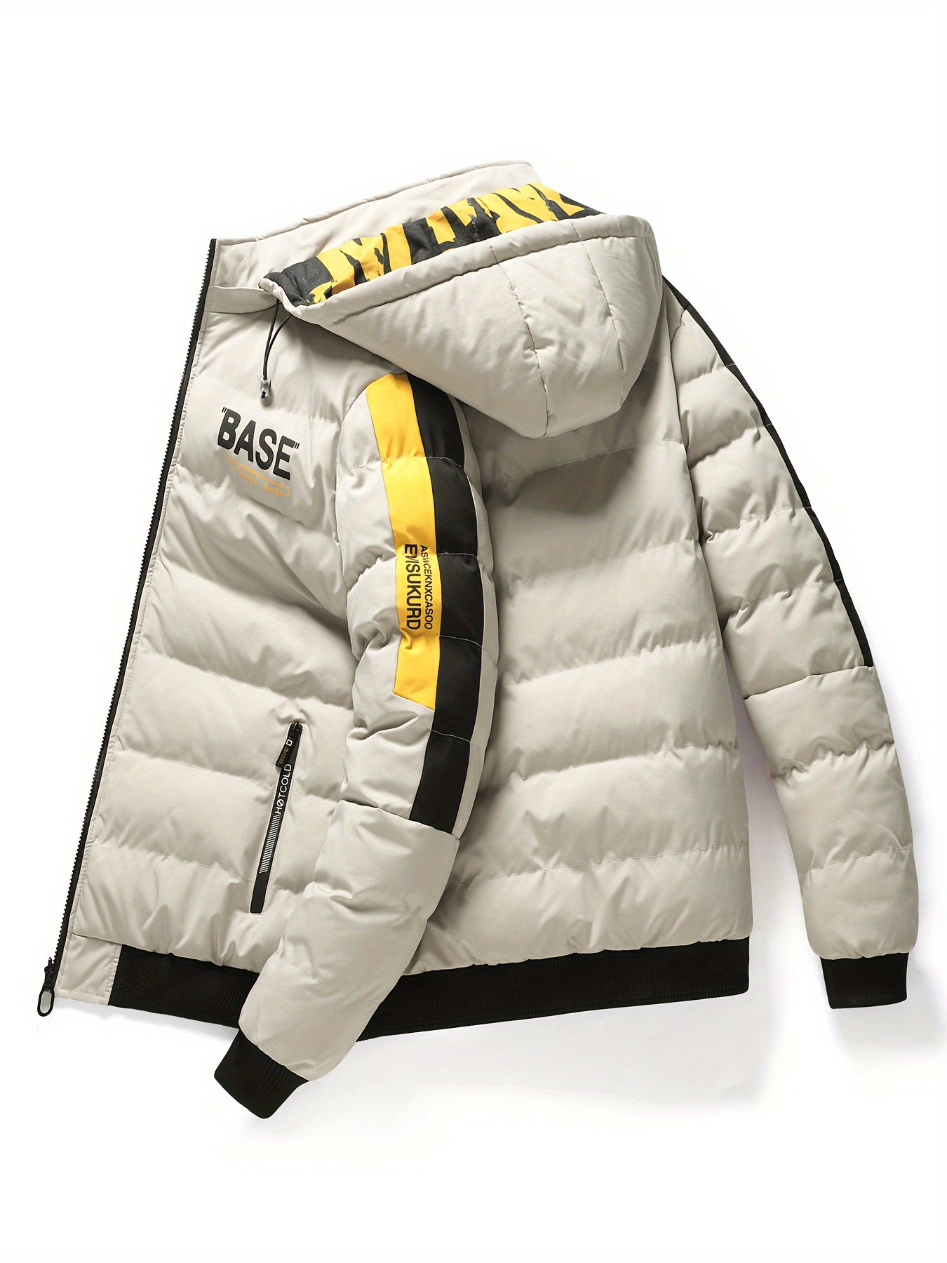 Men'S Hooded Jacket - Casual Polyester 100% Alphabet Pattern Regular Fit Winter Coat with Non-Stretch Fabric, Long Sleeve, Zipper Details & Polyester Fiber Filling