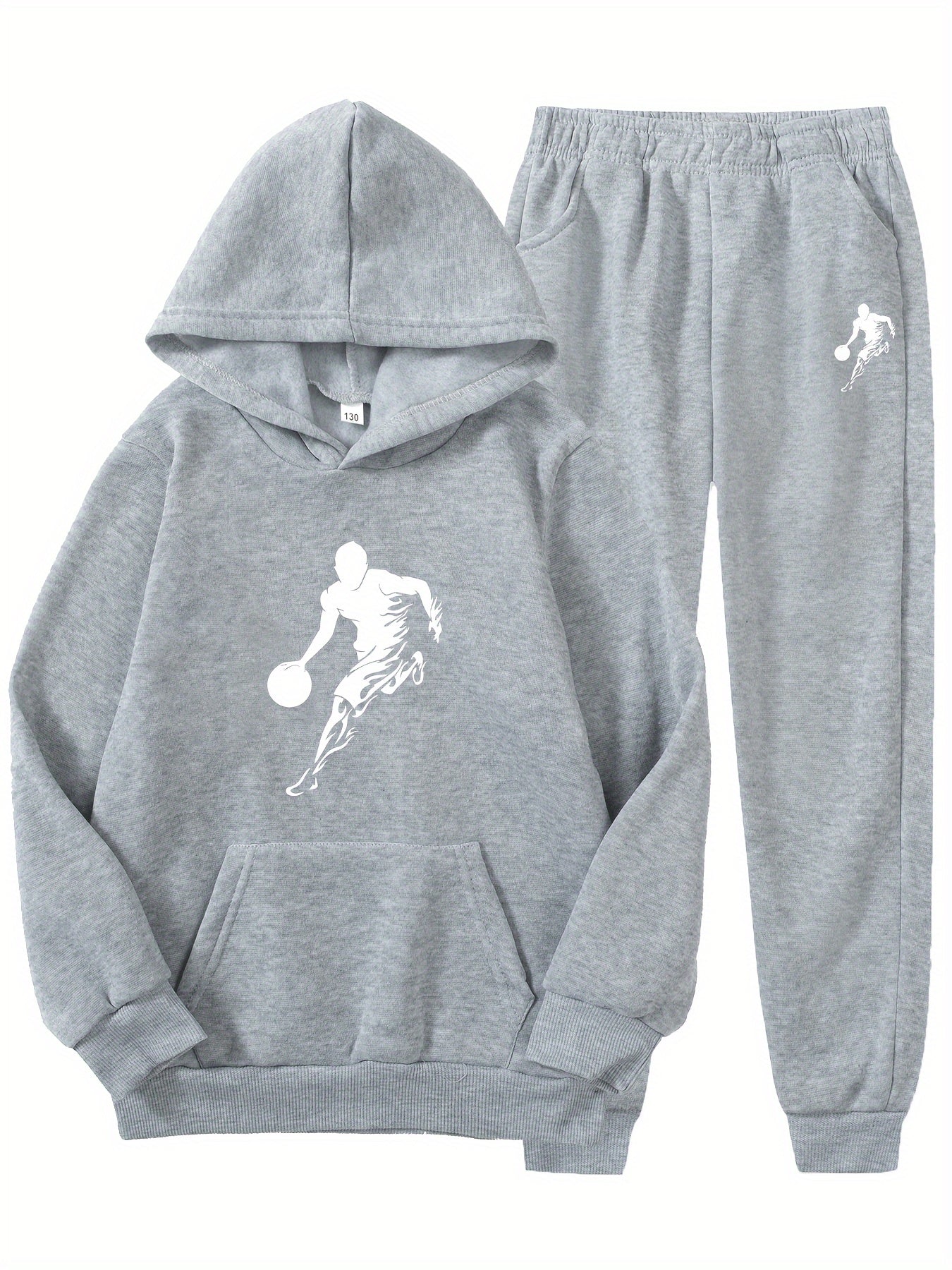 2pcs Boy's Basketball Player Print Hooded Outfit, Hoodie & Pants Set, Boys Clothes For Daily & Outdoor Wear, As Gift