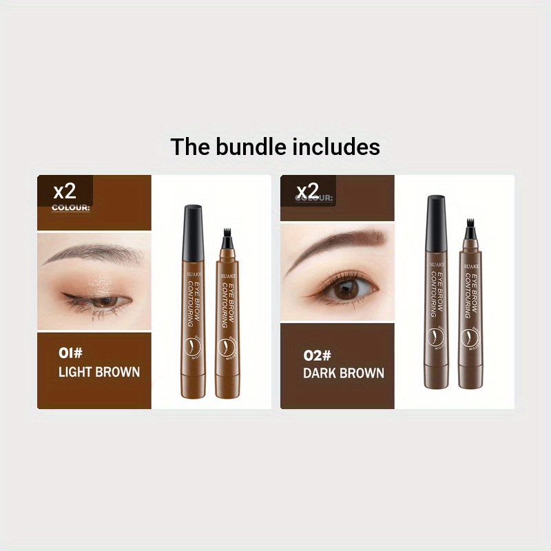 Waterproof Eyebrow Pen, Microblading Eyebrow Pencil With 4 Split Head, Natural Looking Brows Makeup ( 5 Colors )