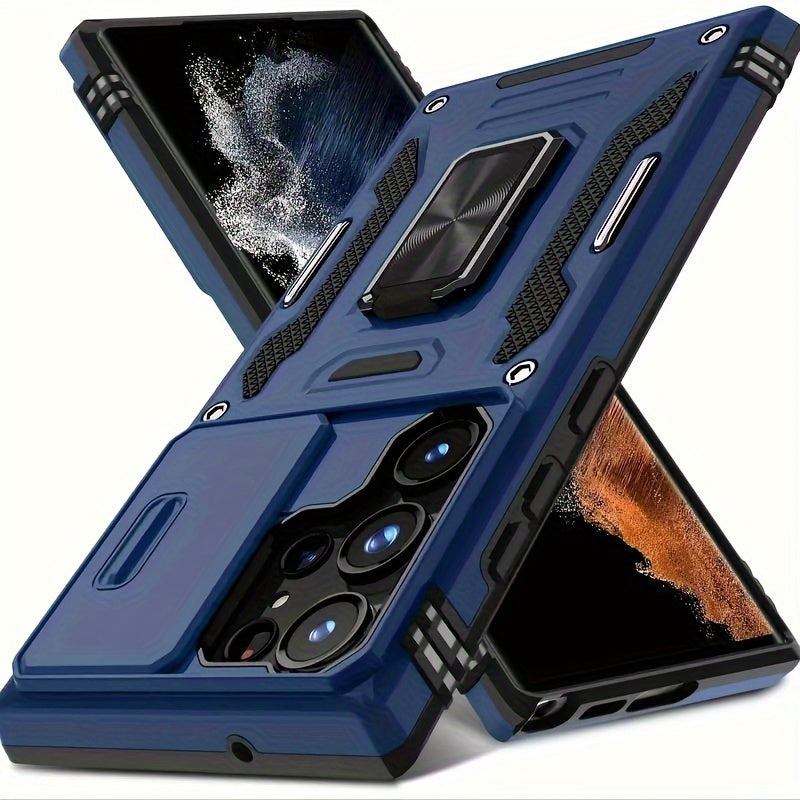for Samsung S25 S24 S23 S22 S21 S20 Ultra A 42 A22 A 12 A32 A33 A51 A52 A72 A71 A73 A53 A14 A 13 A34 A54 A23 Case with Slide Camera Cover Built-in Rotated Ring Kickstand [Full Camera Protection] Protective Case