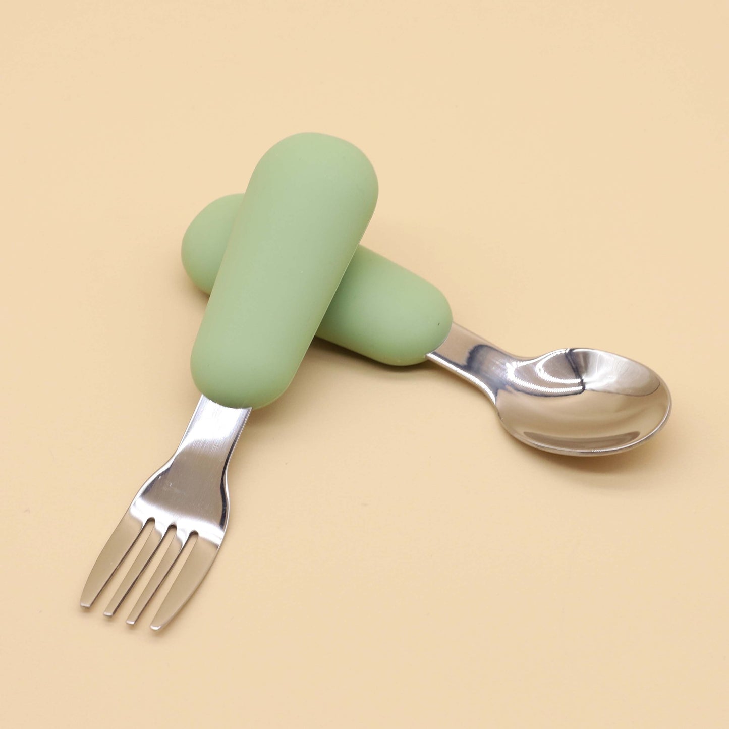 304 Stainless Steel Spoon and Fork with Silicone Handle Youngsters Complementary Food Spoon and Fork
