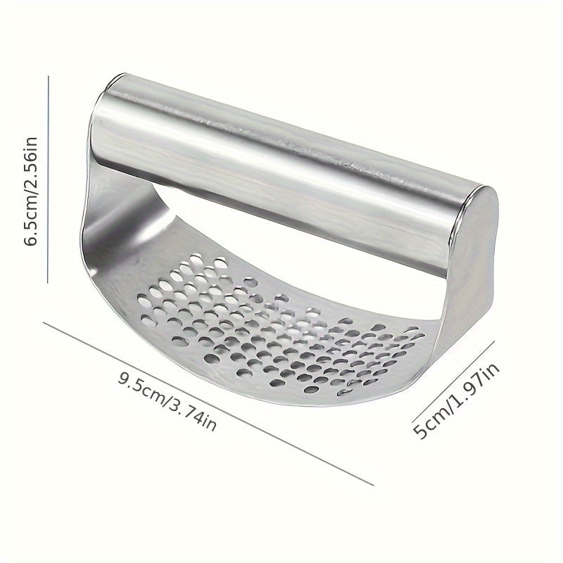 1pc Stainless Steel Garlic Press - Manual Garlic Crusher with Ergonomic Handle, Durable Kitchen Tool for Crushing Garlic, No Electricity Needed, Easy to Clean, Perfect for Home Cooking, Garlic Crusher for Kitchen, Cooking Essentials, Sleek Metallic Finish