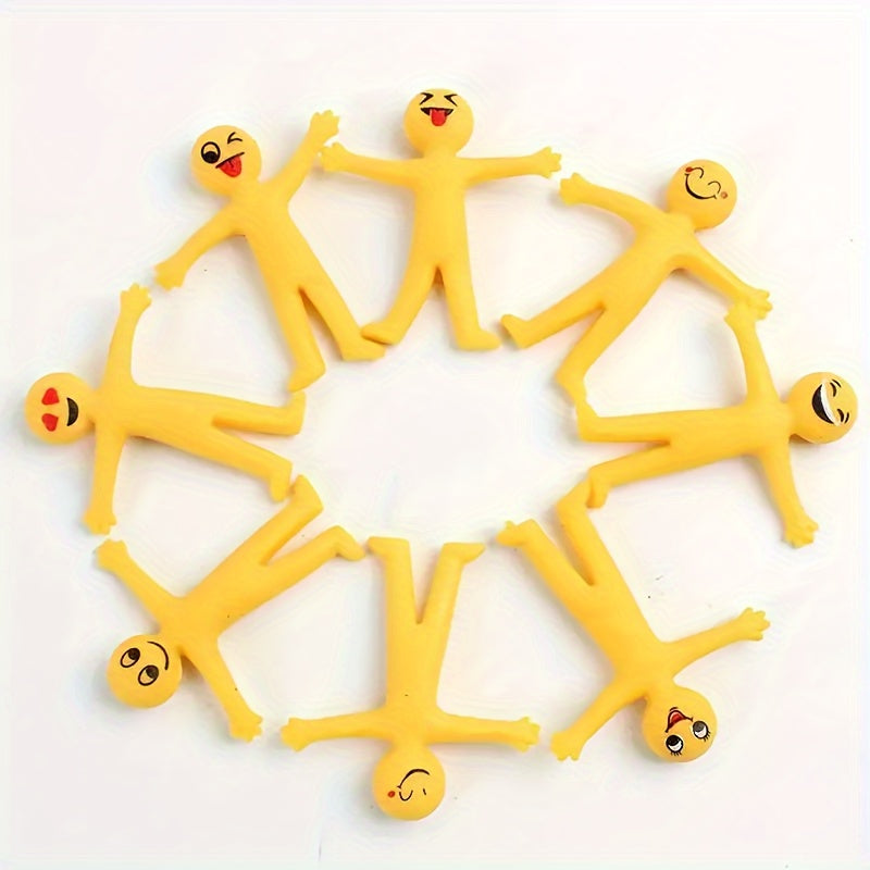 25pcs Stretchable Yellow Figure Toys - Cheerful Face Designs, Soft Rubber, Foldable for Christmas and Party Decorations, Party Decoration | Cheerful Design | Stretchable Material
