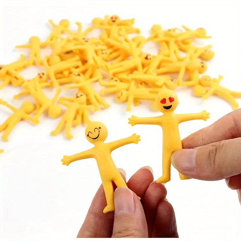 25pcs Stretchable Yellow Figure Toys - Cheerful Face Designs, Soft Rubber, Foldable for Christmas and Party Decorations, Party Decoration | Cheerful Design | Stretchable Material